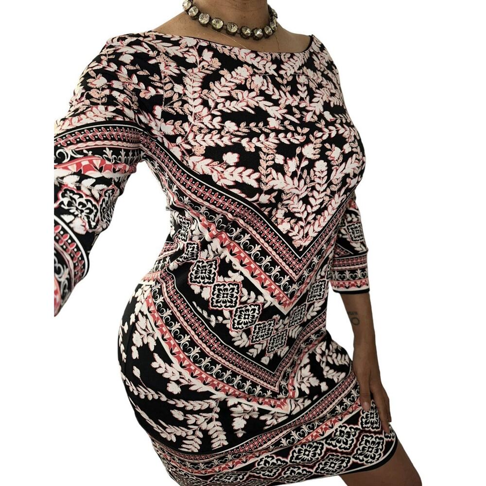 White House Black Market Dress XL Artsy Tribal Ikat Floral Sheath Stretch Office